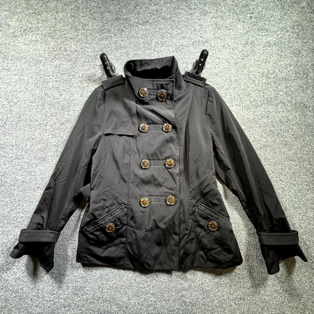 Croft & Barrow Trench Jacket Womens Medium Black Lined Mock Neck Double Breasted